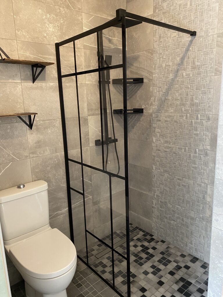 carrelage douche et toilette au sol et au mur